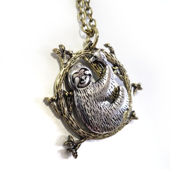 Chico's Jewelry - Custom Sloth Necklace Bronze Silver Swinging Tree